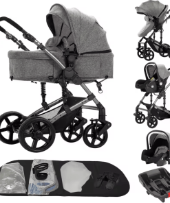 Grey Baby Stroller with Car Seat